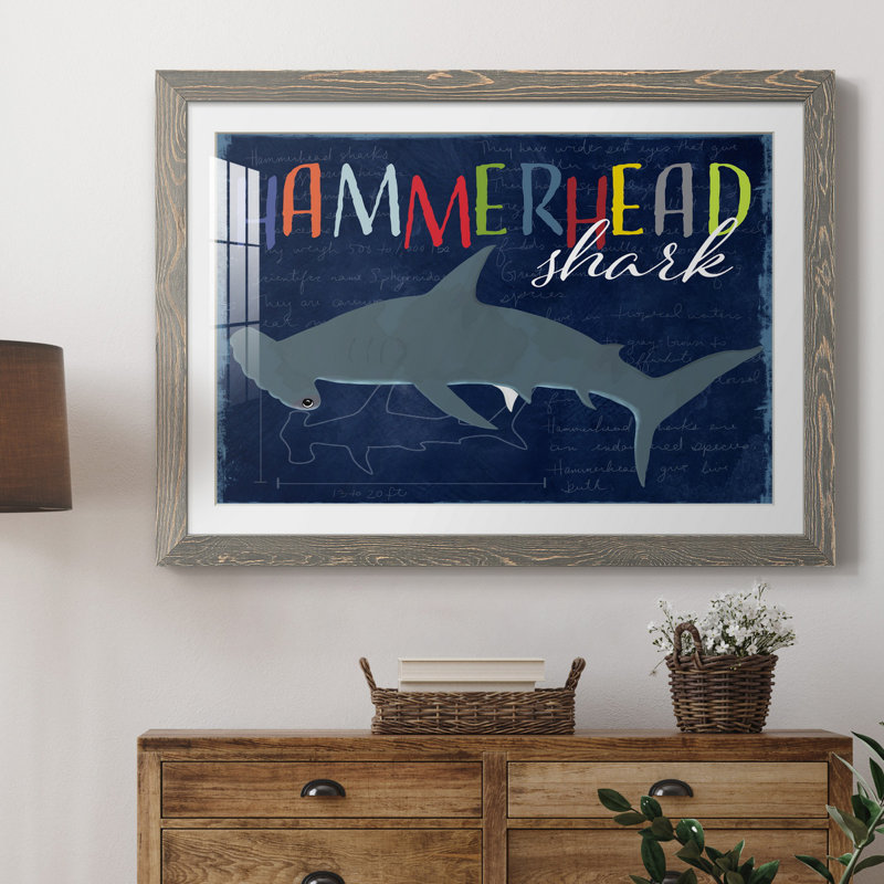" Hammerhead Shark ", 37.5" H x 27.5" W x 1.5" D, Gray Framed Paper
