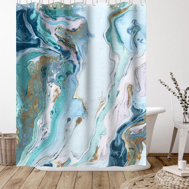 Modern Black Gold Creative Marble Texture Shower Curtain Set for Bathroom  Decor