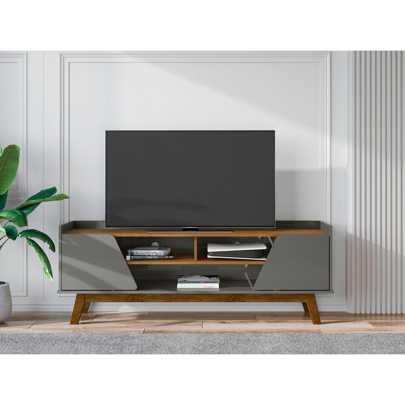 Meuble télé Marcus Mid-Century moderne gris sauge foncé et brun, Gris foncé, H 23,42 po x L 62,99 po x l 14,17 po