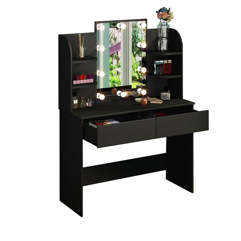 Botyu Dressing Table with Mirror, Black