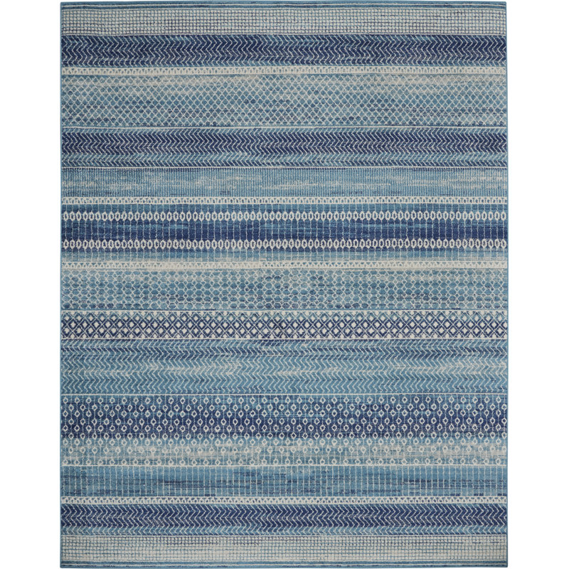 Tapis bleu marine à rayures Gillsville, Rectangle 9 pi x 12 pi