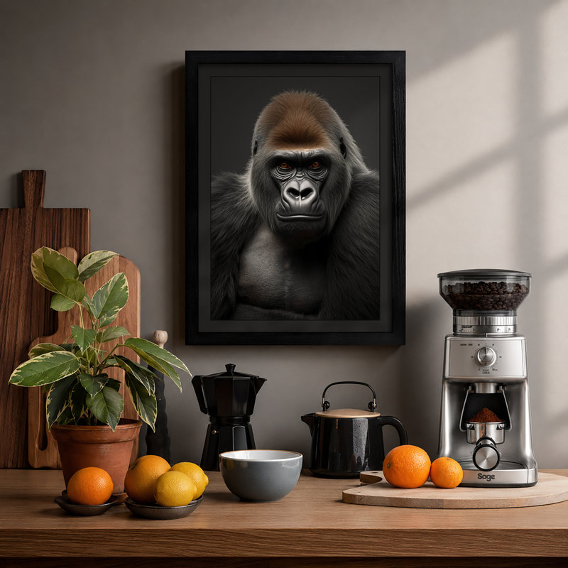 Gorilla Portrait Modern - Print, A1 - 84.1 x 59.4 cm, Black