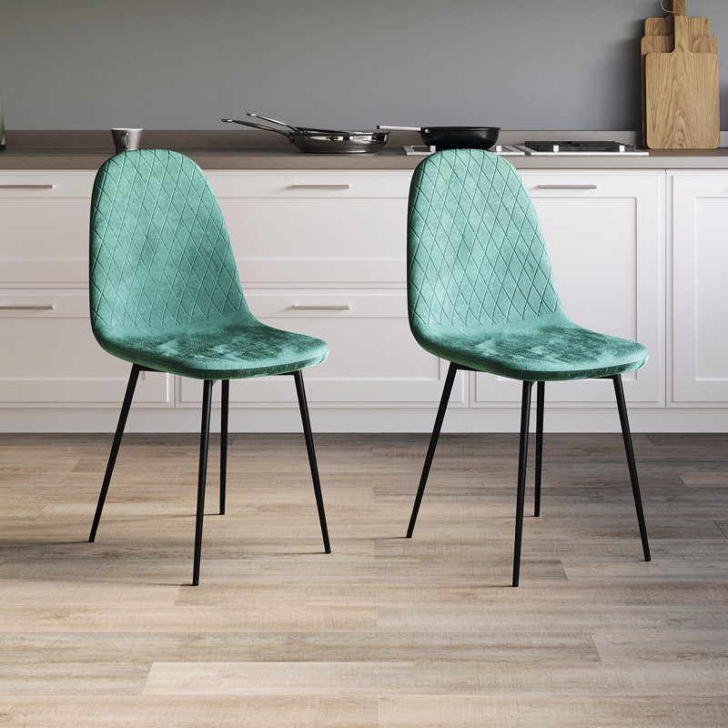Dining Chairs Upholstered Fabric Seat Kitchen Dining Room Furniture, UKFR Certified, 2, Green