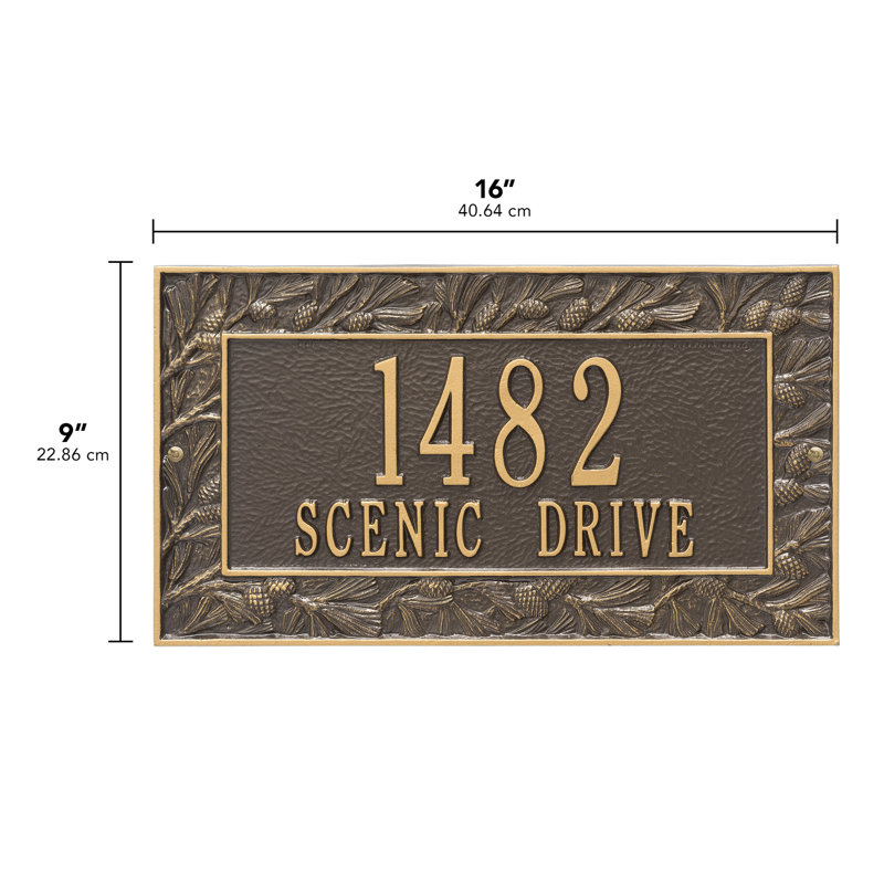 Plaque d'adresse murale sur 2 lignes Pinecone, Bronze / or, Oui