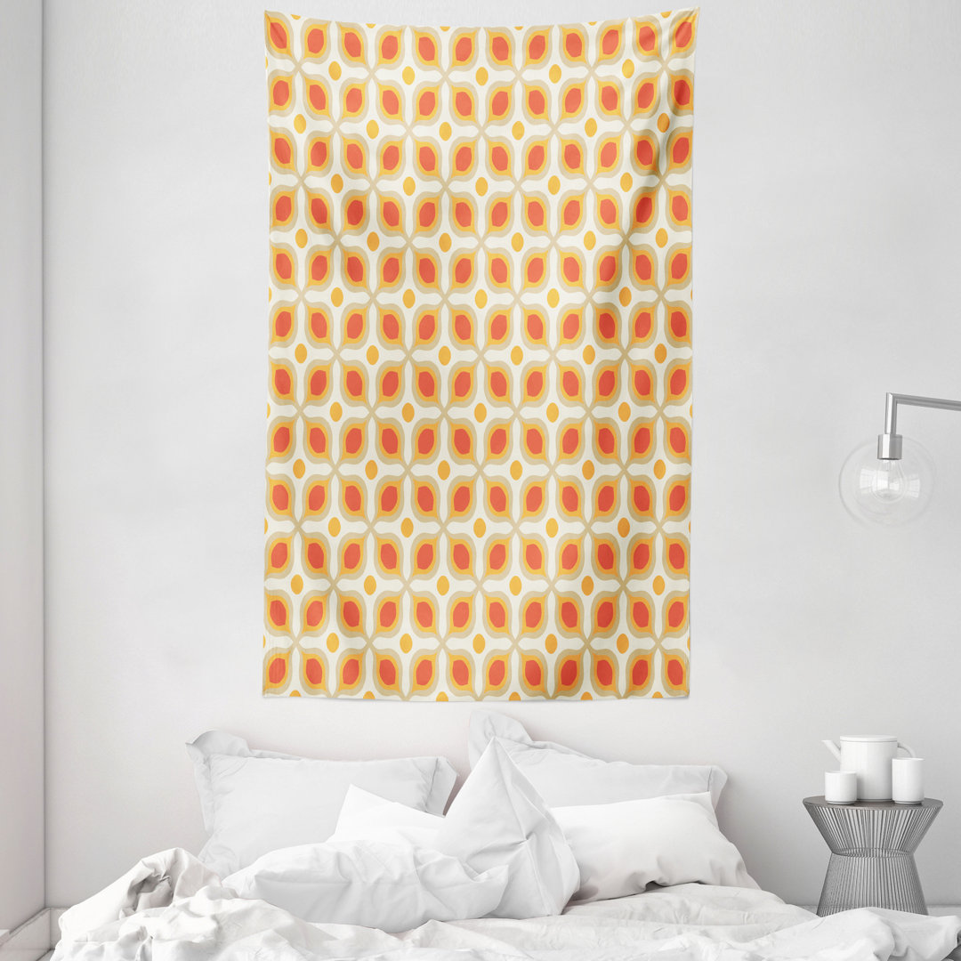 Wandteppich, 70er Boho Geometric, Jahrgang, Orange Creme