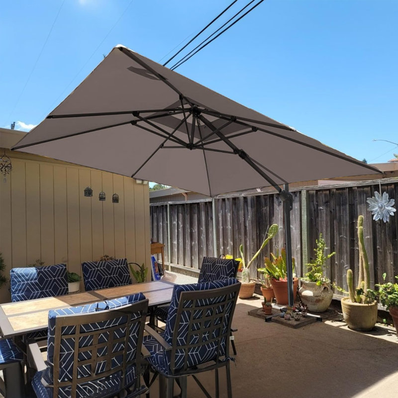 11' Rectangular Umbrella Eco-Friendly Fabric Cantilever Umbrella with Base and Soft Colours Changing Light for Umbrella