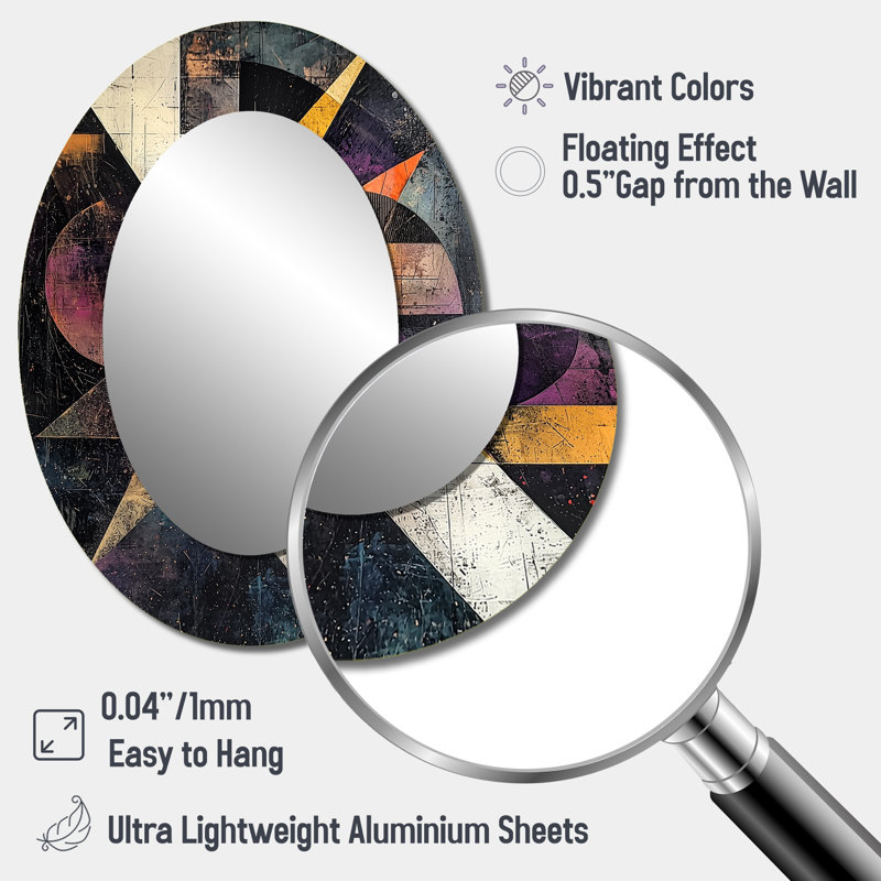 Black Yellow Fragmentation Abstract Shapes II - Black Modern Oval Wall Mirror, 40" x 30"