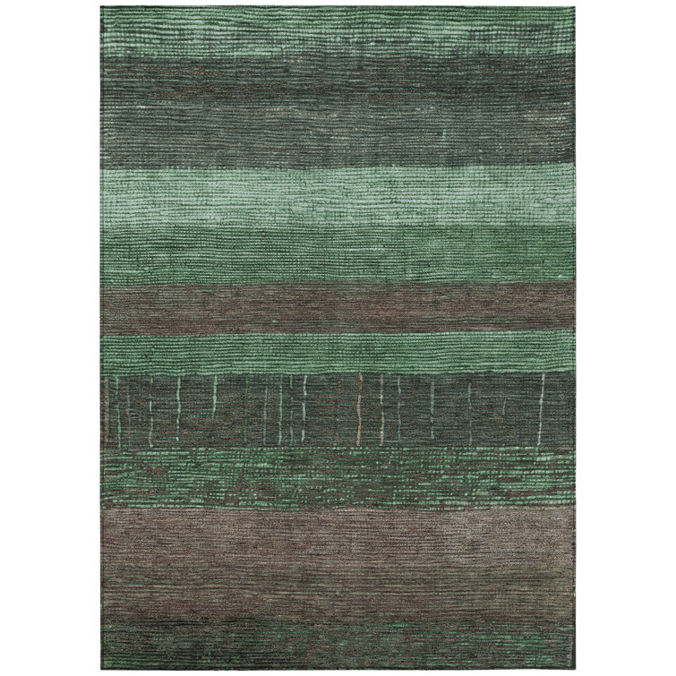Machine Washable Indoor/Outdoor Cinead ACN1569 Green Rug