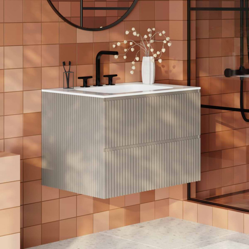 Linear 30" Wall Mounted Single Bathroom Vanity with Top, Taupe, 30"