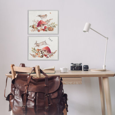 «Woodland Bird Rabbit Mushroom», ensemble de 2 giclées par Janice Gaynor