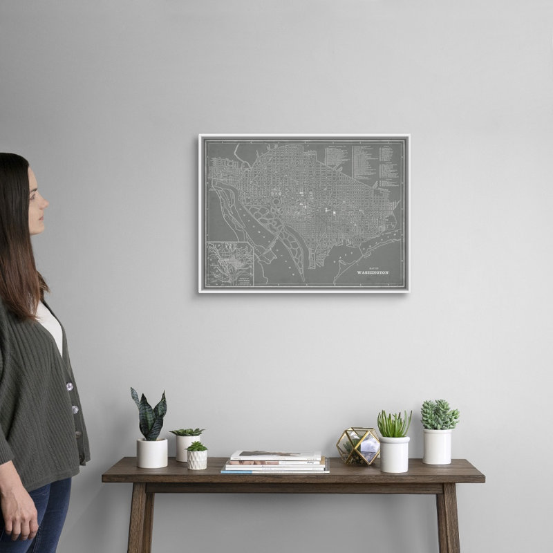 « City Map of Washington, DC » par vision studio-impression d’art graphique, Cadre blanc, H 20 po x l 26 po x 1,75 po