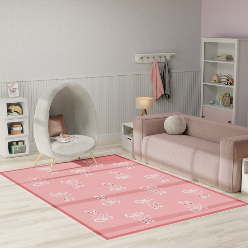 Arranjeet Machine Washable Pink Indoor Rug, Rectangle 6'6" x 9'2"