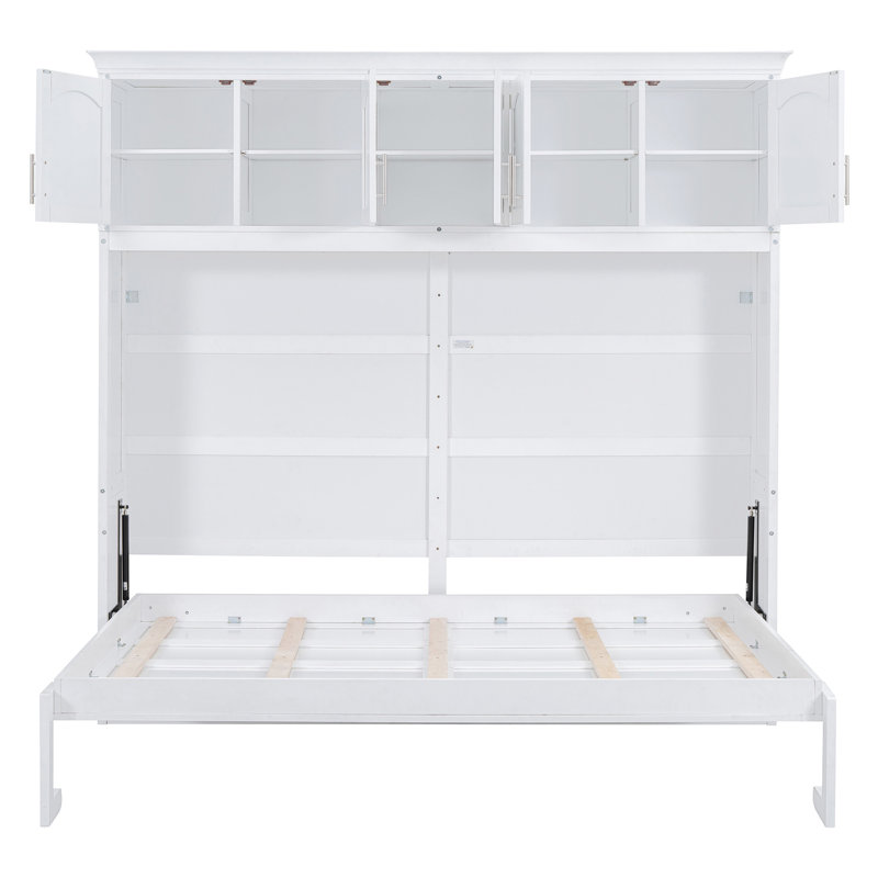 Queen Size Murphy Bed Wall Bed With Top Cabinets,White