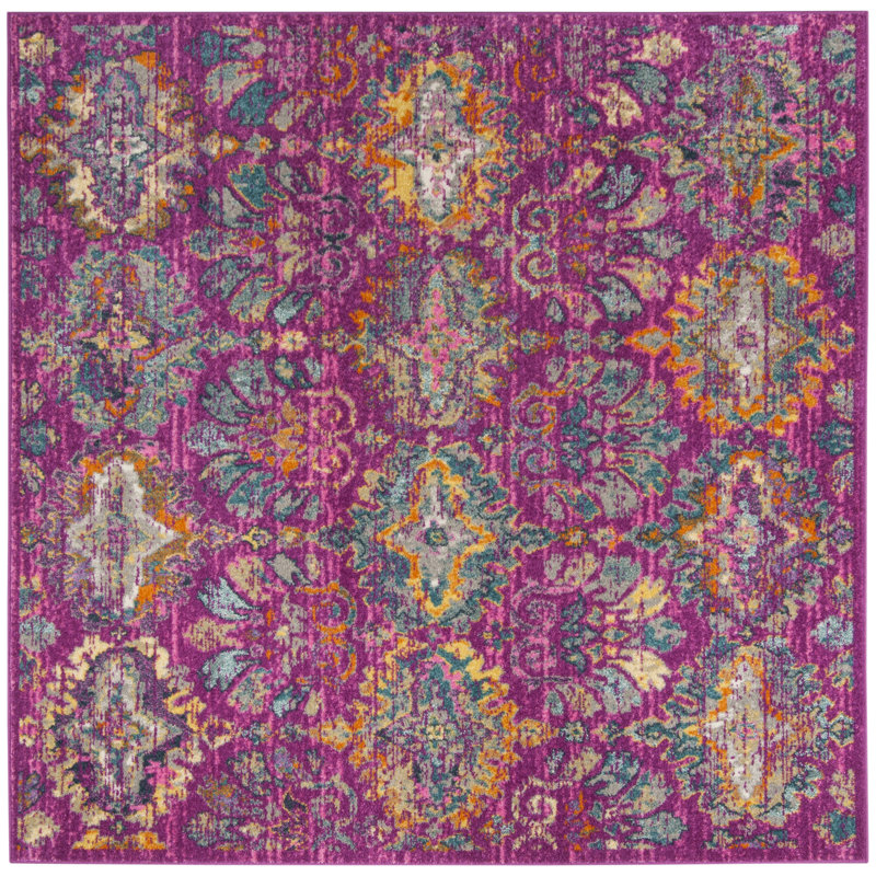 Christa Floral Fuchsia/Blue Area Rug, Square 6'7"