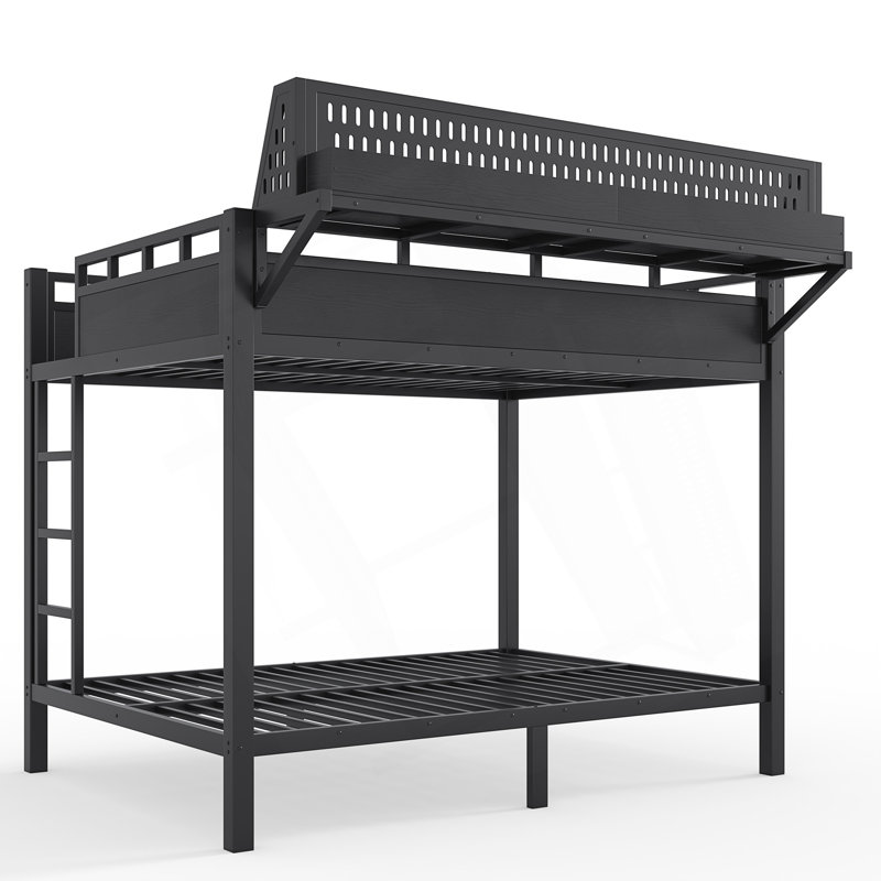 Lit superposé en métal double avec rangement et ports USB, Black