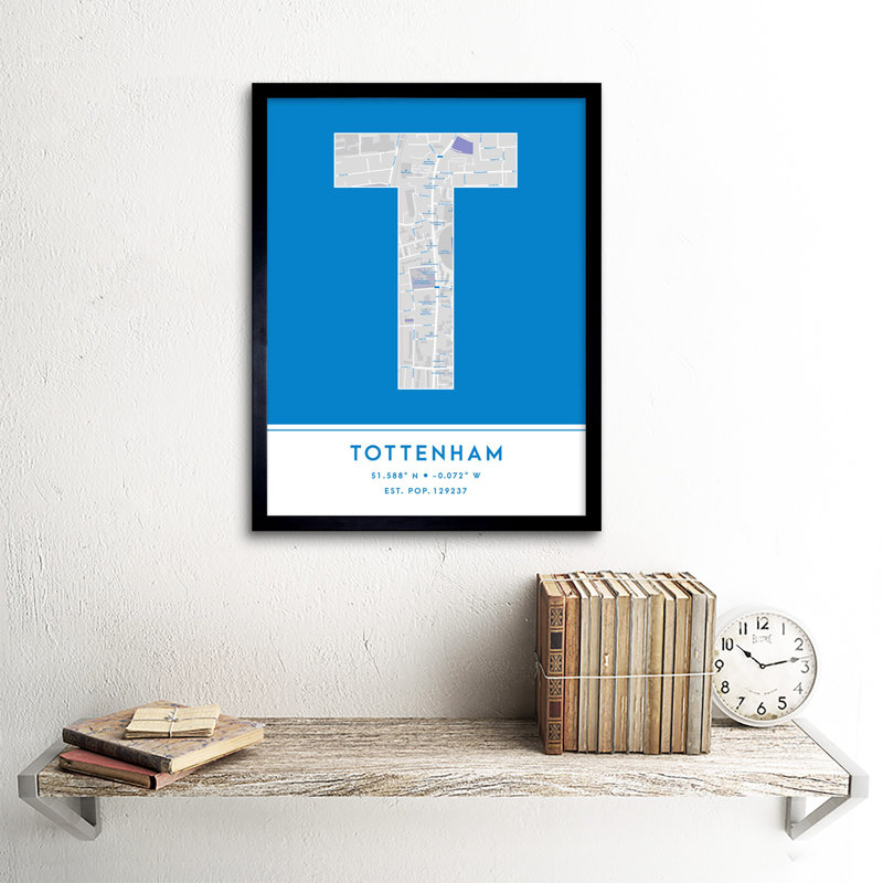 Tottenham City Map Tottenham Blue - Single Picture Frame Typography
