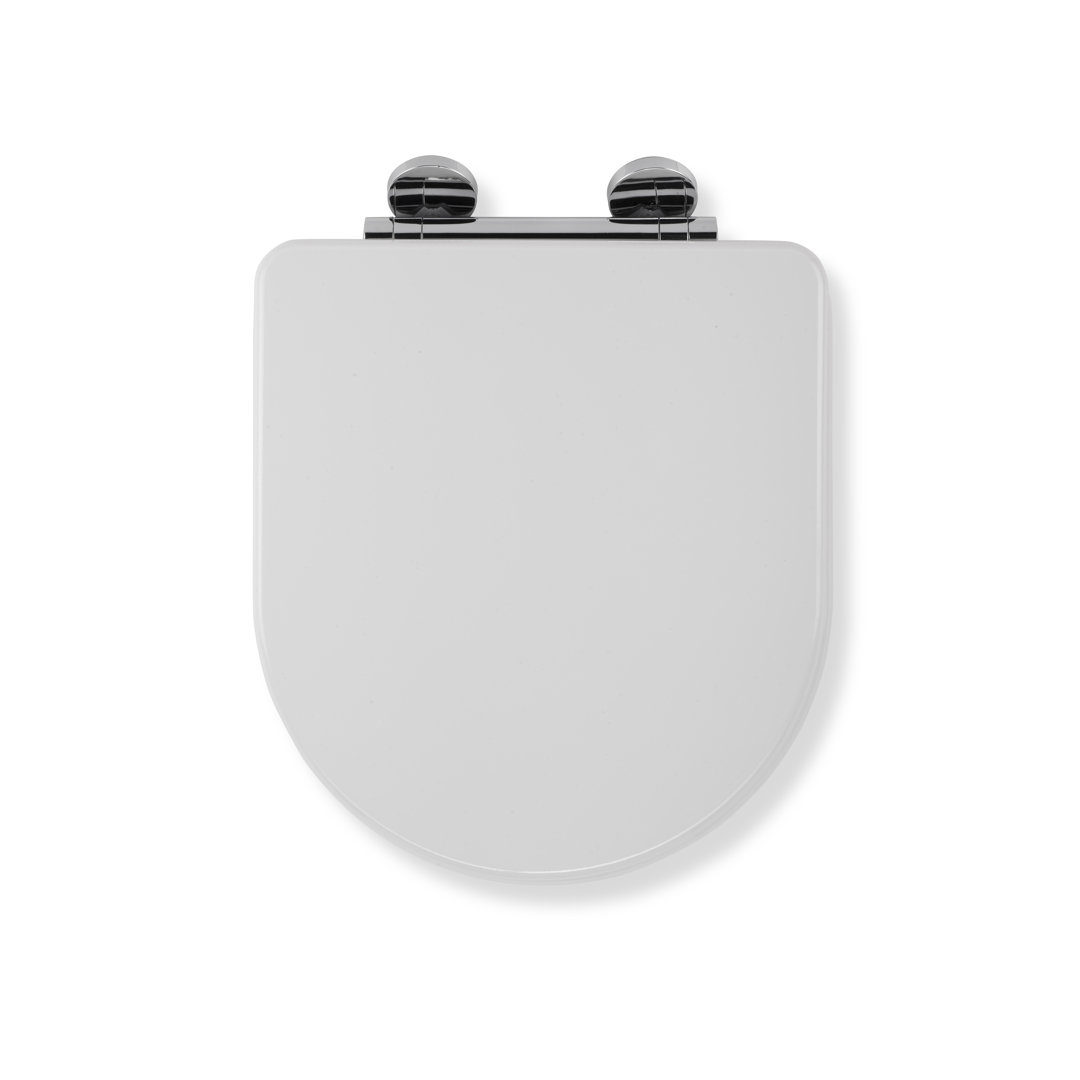 Garda Flexi-Fix D Shape Soft Close Toilet Seat - Quick Release Button for Easy Cleaning and Adjustable Hinges with Top and Bottom Fixings Included, An
