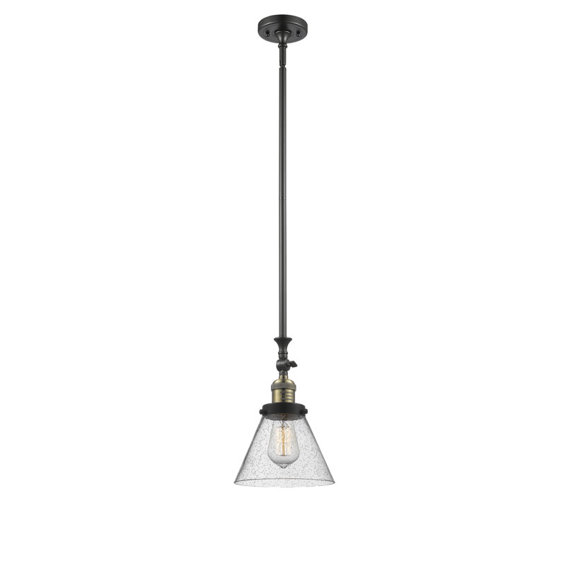 Luminaire suspendu conique à 1 lumière Harbert, Ampoule incandescente rétro de 60 watts, Grainé, Laiton brossé
