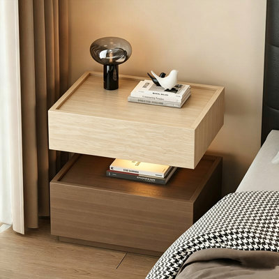 11.81"W Vintage Luxury Multi-layer Modular Floating Nightstand With Motion Sensor Led Light Harmonious Layered Tone Combination