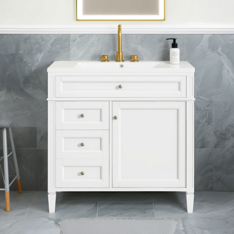 This Single Sink Bathroom Vanity With Overhead Sink Is Paired With A Modern Storage Cabinet With 2 Regular Drawers And 1 Pull-Out Drawer, Which Makes Efficient Use Of Space And Cleverly Combines Practicality And Beauty.