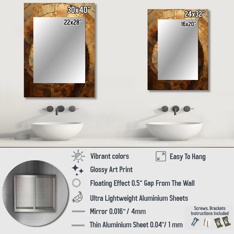 Or noir Timeless Turn II - miroir spirales abstraites, miroir mural moderne unique, art imprimé en métal, 40 po x 30 po