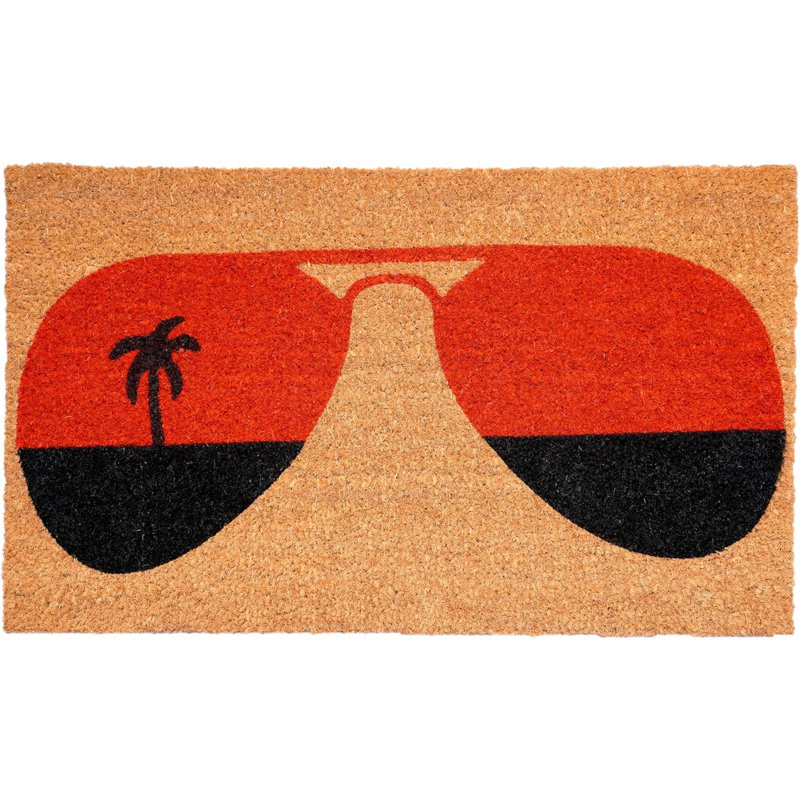17" X 29" Natural And Red Summer Tropical Outdoor Coir Door Mat