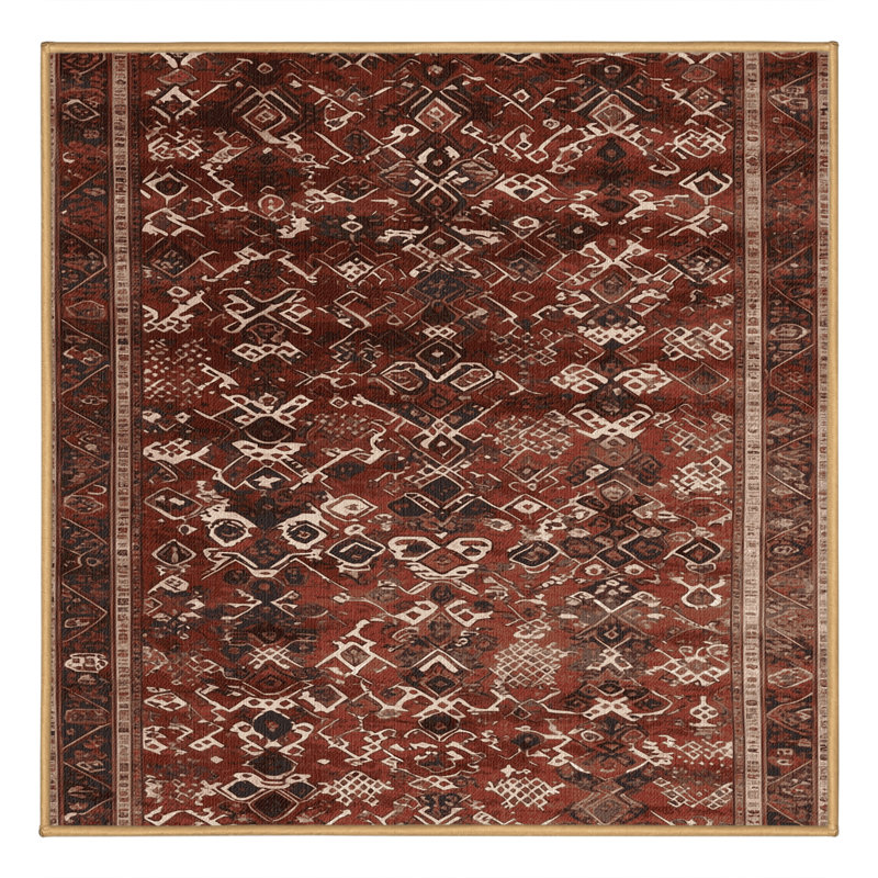 Machine Washable Persian Brown Area Rug, Square 3'