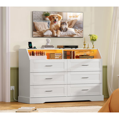 6 Drawer Dresser With Charging Station & Led Lights