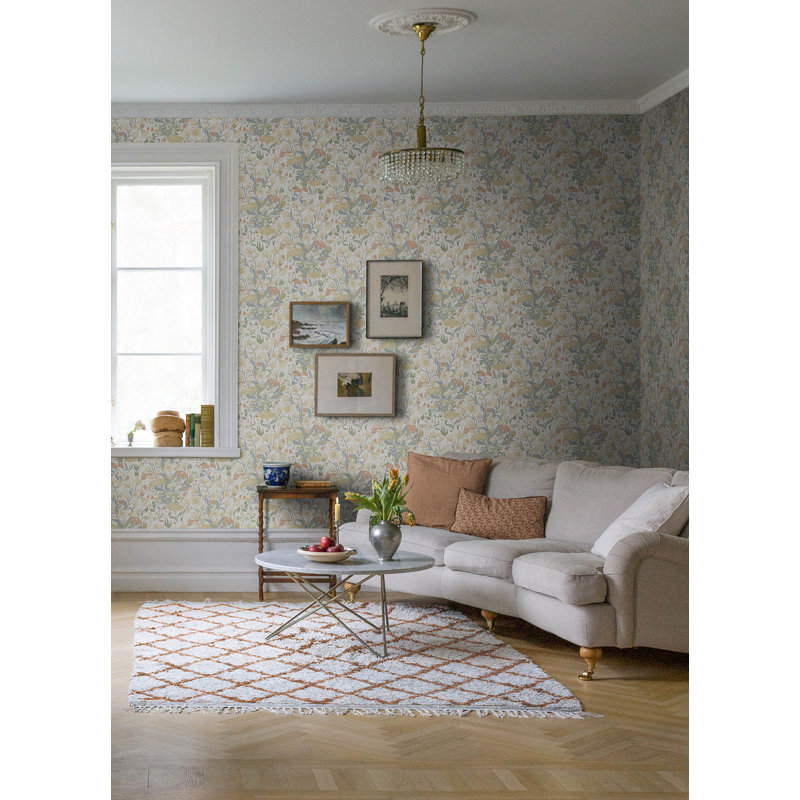 Rouleau de papier peint L 33 pi x l 20,9 po Bixby, Beige / Rouge / Vert