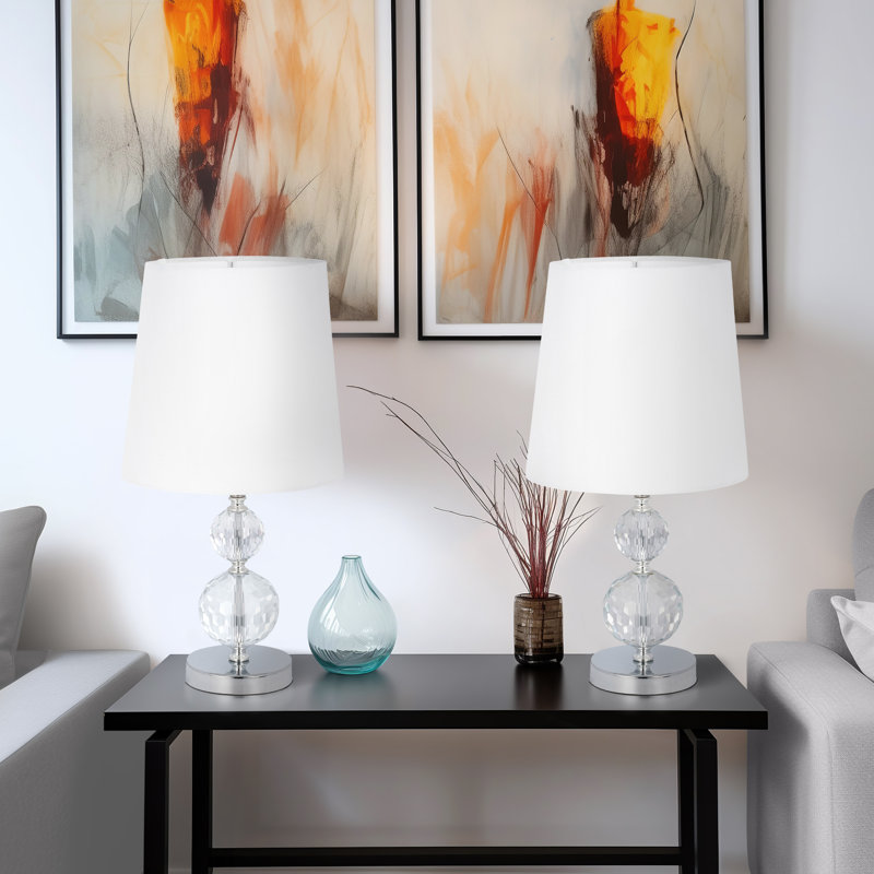 Lampe de table moderne à facettes en cristal 19 po, argent, orbe - 10 po x 10 po x 19 po