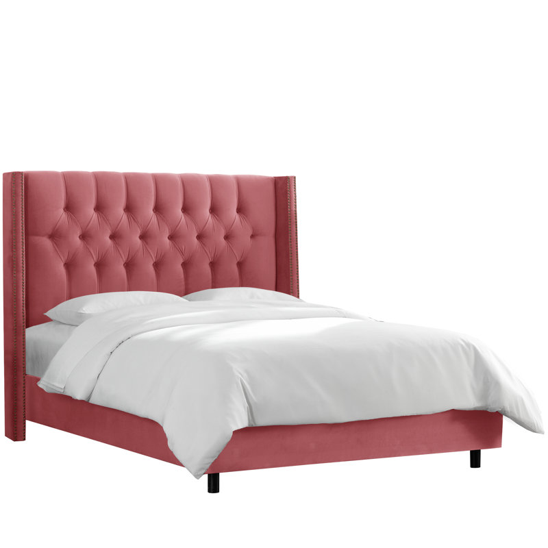 Upholstered Wingback Bed, California King, Classic Berry Velvet