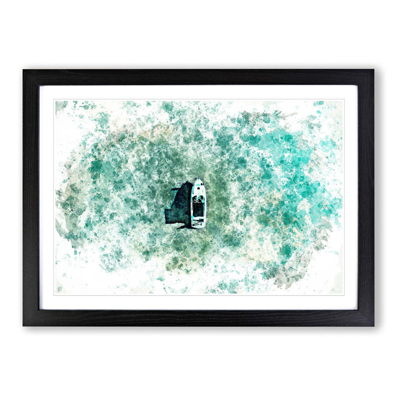 Boat in the Open Water in Abstract - Picture Frame Painting Print, Black Framed, 36cm H x 48cm W x 2cm D