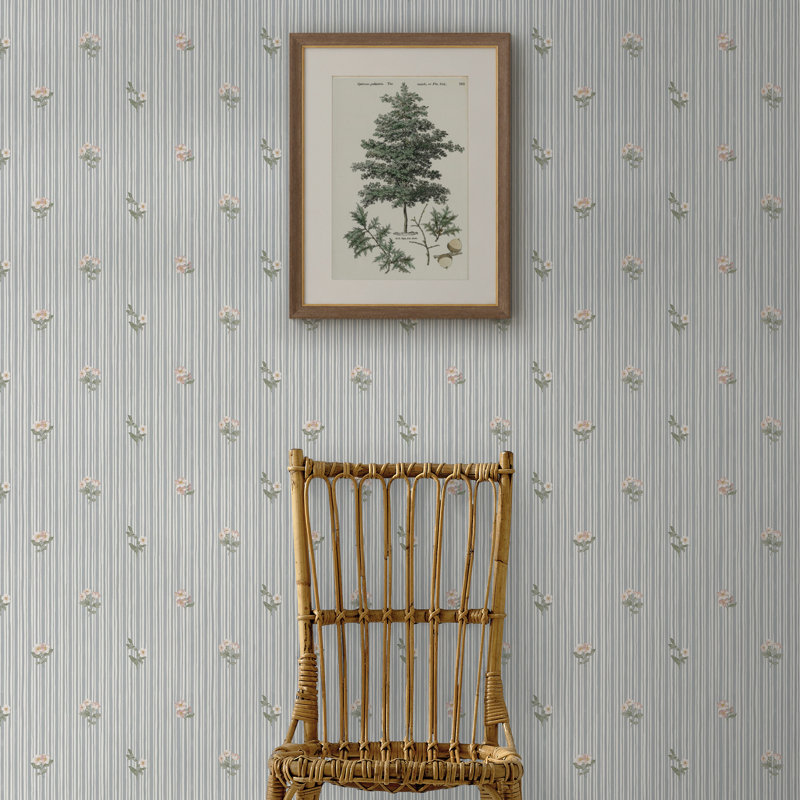 Martha Stewart Garden Stripe Linen Wallpaper, Blue