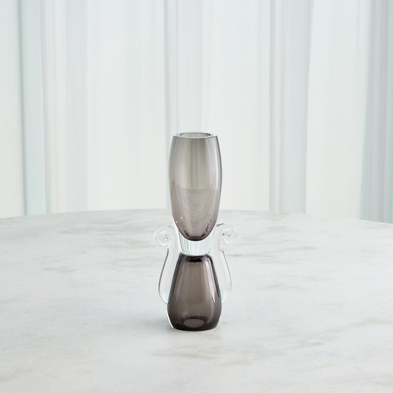 Vase de table en verre Lydia, H 11,5 po x l 5 po x P 3,75 po, Gris / Transparent