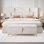 Ensemble de chambre à coucher 2 pièces, lit plateforme tapissier avec système de rangement hydraulique, repose-pieds de rangement avec pieds en métal, beige