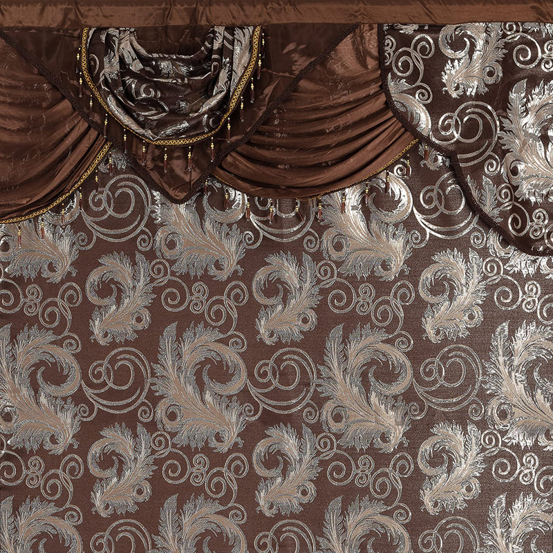 Ensemble de rideaux avec fenêtre 2 pièces Jacquard Luxury, Brun