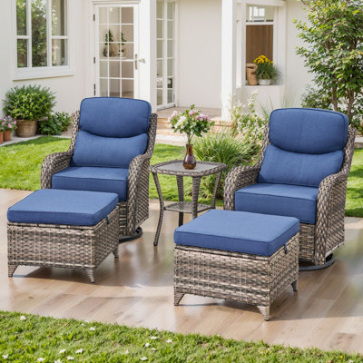 Ensemble de repose-pieds pivotant et oscillant 5 pièces avec table d'appoint Abbey, coussins ultra-moelleux de 6 pouces et tissu d'oléfine résistant à l'eau