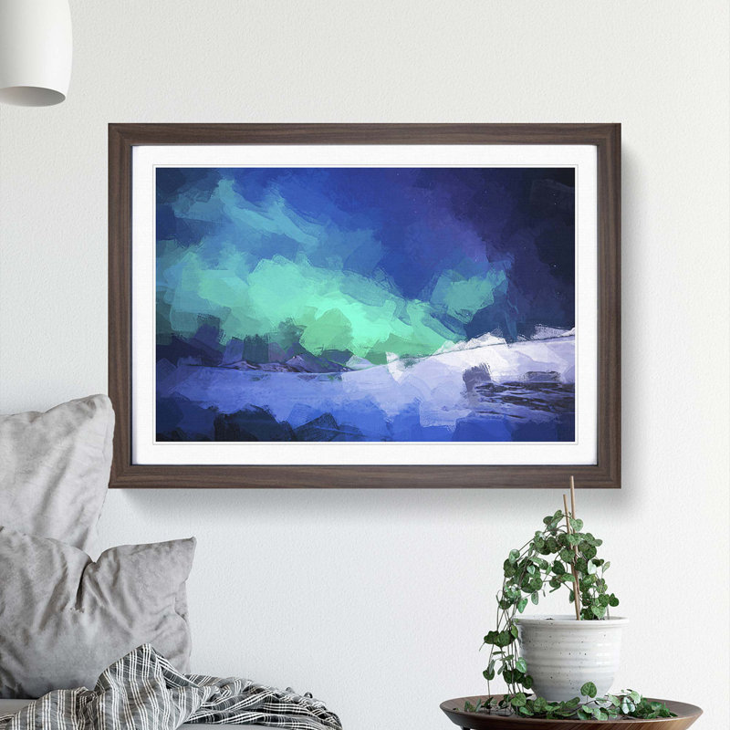 Aurora Borealis in Iceland in Abstract - Picture Frame Graphic Art Print on MDF, 36cm H x 48cm W x 2cm D, Walnut Framed