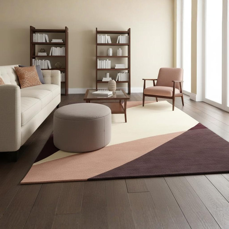 Tapis beige en laine touffeté à la main Yiwei, Rectangle 5 pi x 7 pi 6 po