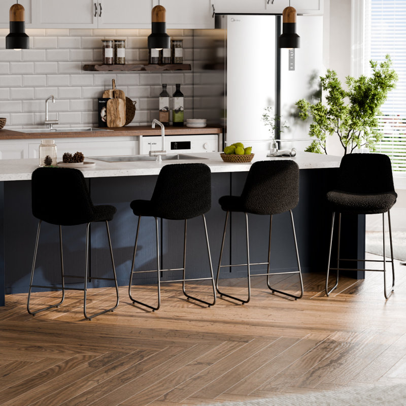 Upholstered Metal Frame Bar & Counter Stools With Backs (Set Of 4), White