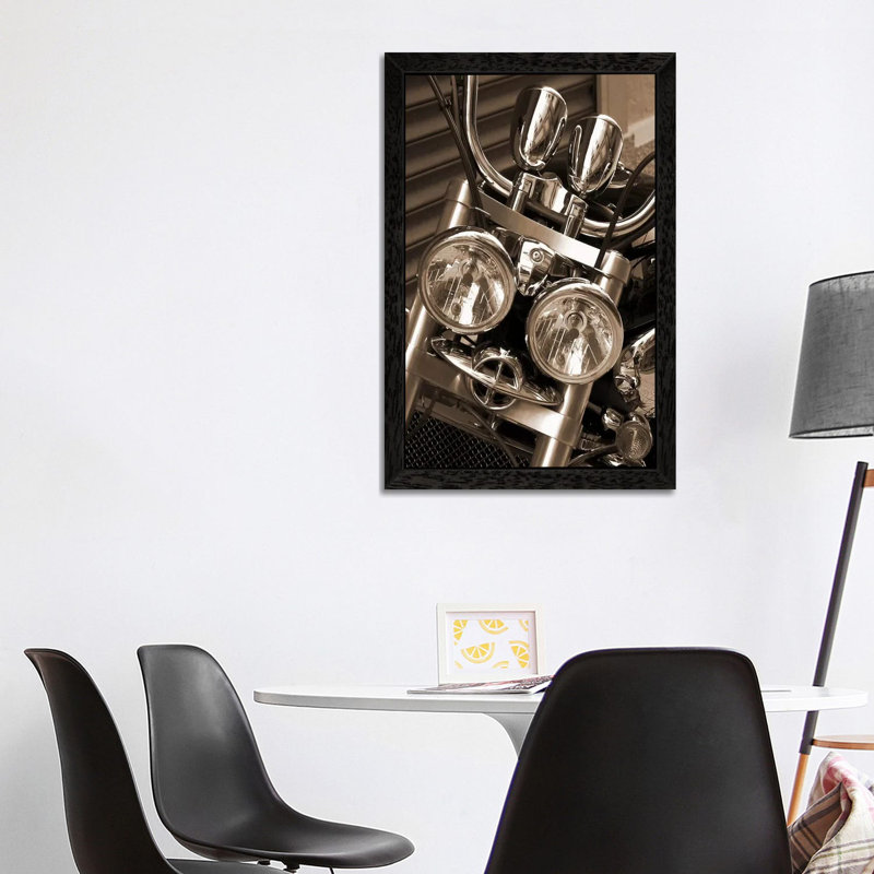 Harley Motorcycle - Print on Canvas, 101.6 cm H x 66.04 cm W, Black Framed