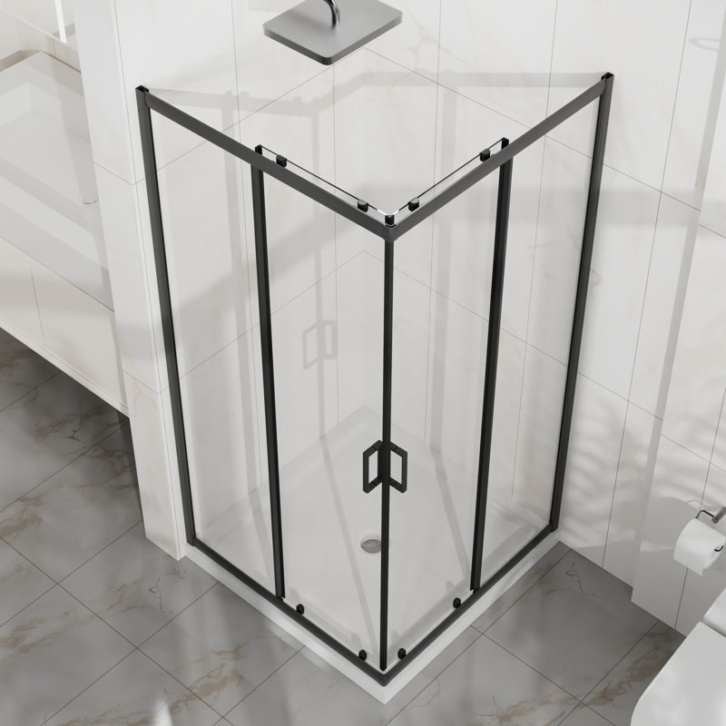 Portes de douche et de baignoire modernes peu encombrantes, cadre noir mat, coulissant en coin