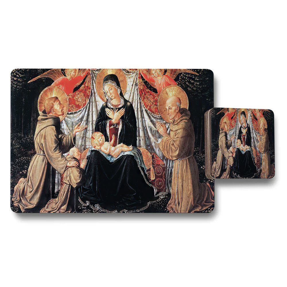Madonna and Child Blessing Artwork Placemats and Coaster Set for Dining Table