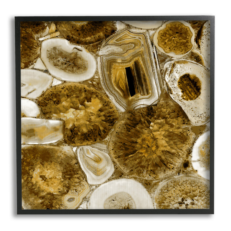 «Agate in Gold Abstract Geodes» par Danielle Carson - cadre flottant, impression sur bois, Giclée encadrée noir minuit