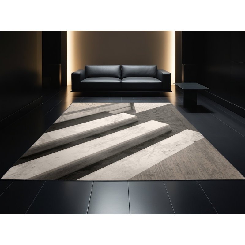 Tapis brique industriel lavable à la machine en noir Arverne, Rond 7 pi