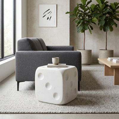 Decorative Dice Accent Stool For Home Decor - Perfect Seating Stool For Vanity And Living Room Decor Or Foot Stool - 18", White