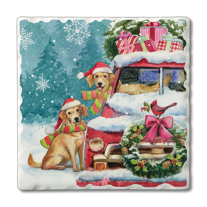 Holiday Buddies 4-Pack Tumbled Tile Stone Coasters