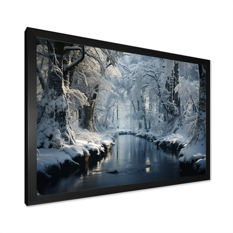 «Winter Silent Woods III - Winter Landscape», art mural, Cadre noir, H 24 po x l 32 po x P 1 po