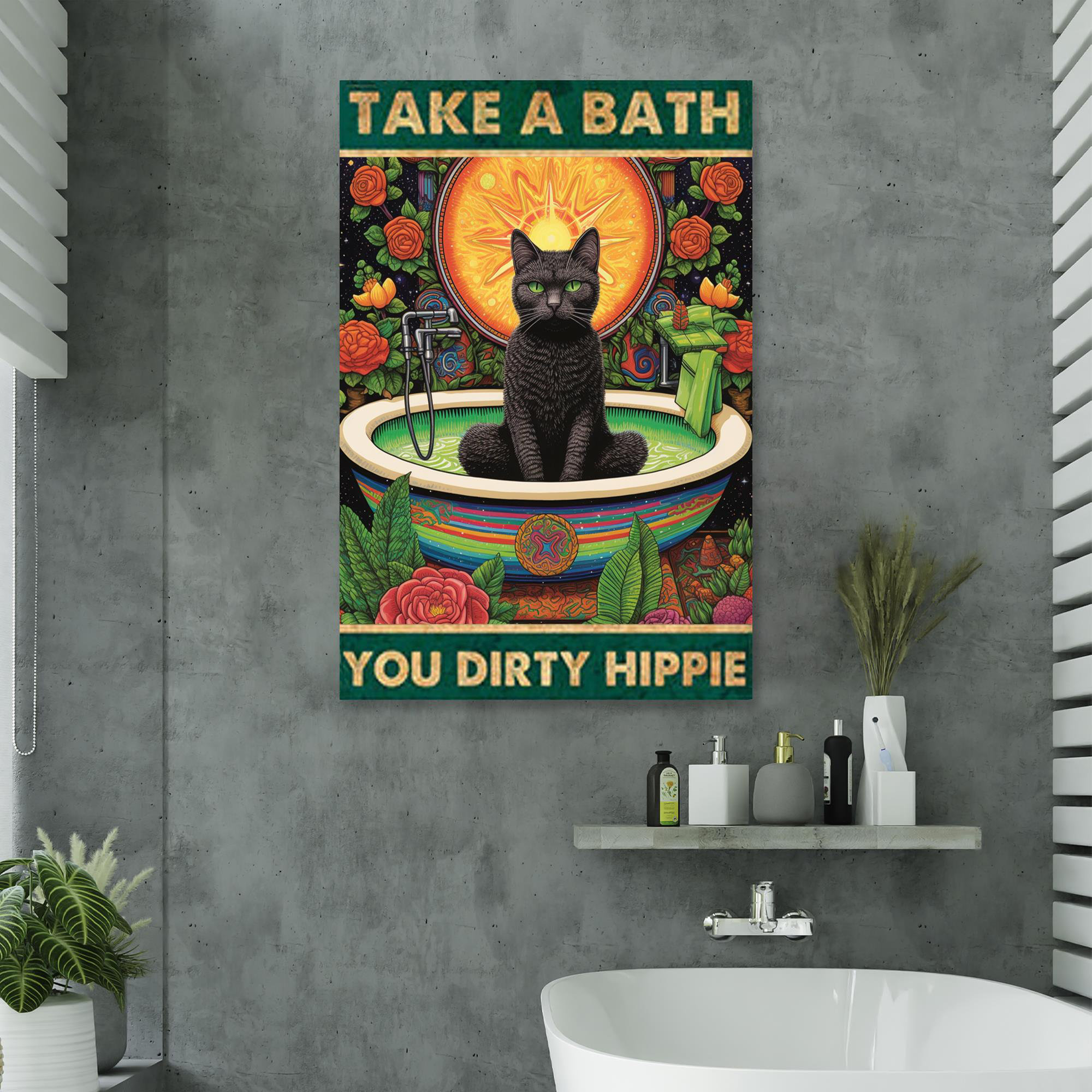 Black Cat and Sink CO Wash Your Paws Poster, Bathroom Decor, Wall Art Decor,  Black Cat Poster, Funny Bathroom Poster No Frame Canvas 