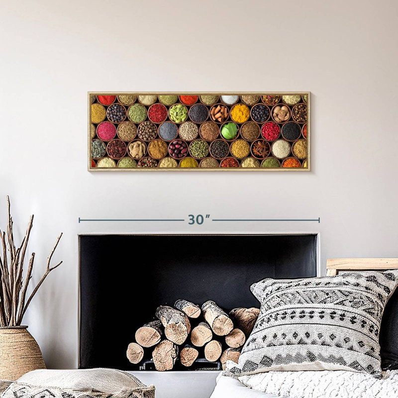 Épice de toutes sortes, Cadre flottant en bois naturel, 28 po x 10 po